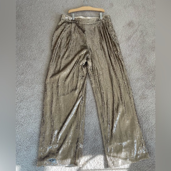 Sezane AURELIN trousers gold sequin long inseam festivals party pants nye - Picture 2 of 5